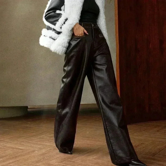 Black Elegant Women's Vintage Washed-Look Long Pants - Picture 1 of 7